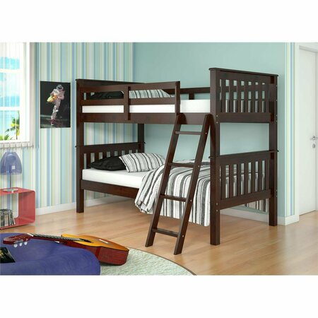 FIXTURESFIRST PD-120-1CP-TT Twin Size Mission Bunk Bed with Tilt Ladder - Dark Cappuccino FI469513